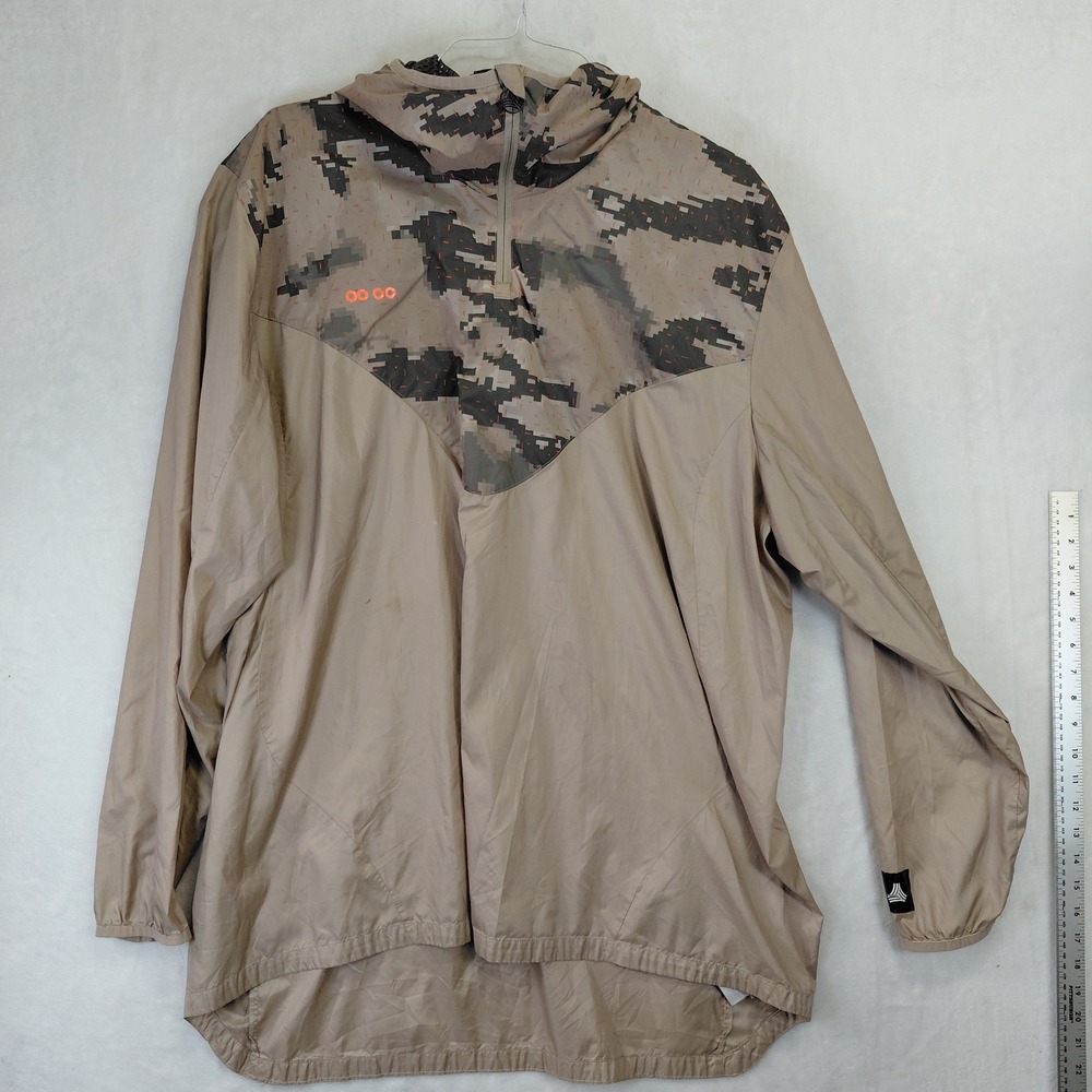 Adidas Mens 2XL Digital Camo Quarter Zip Windbreaker Jacket Tan Orange Hooded